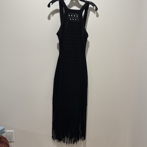 Sandro Susanne Knitted Fringe Tassel Tank Dress Black - size 38 - Picture 3 of 7